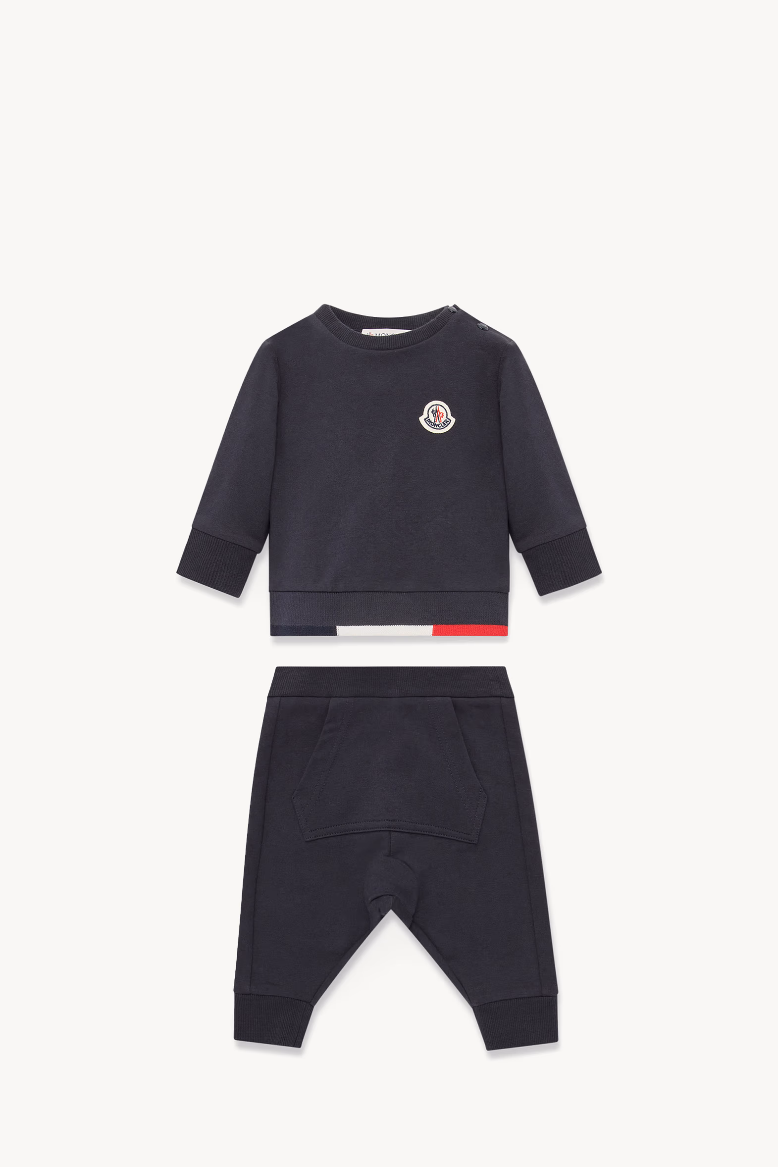 Tricolor-Trimmed Cotton Sweatsuit Set Boy Navy Blue Moncler 0